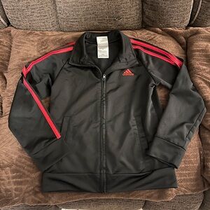 Boys Adidas Track Jacket Size 6 Black and Red Stripe Full Zip Jacket
